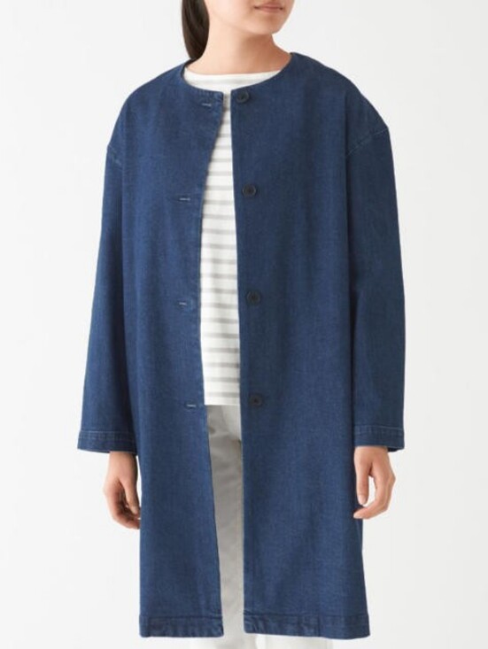 Muji Jackets & Blazers - Muji Ladies Long Denim Coat Jacket in Deep Indigo